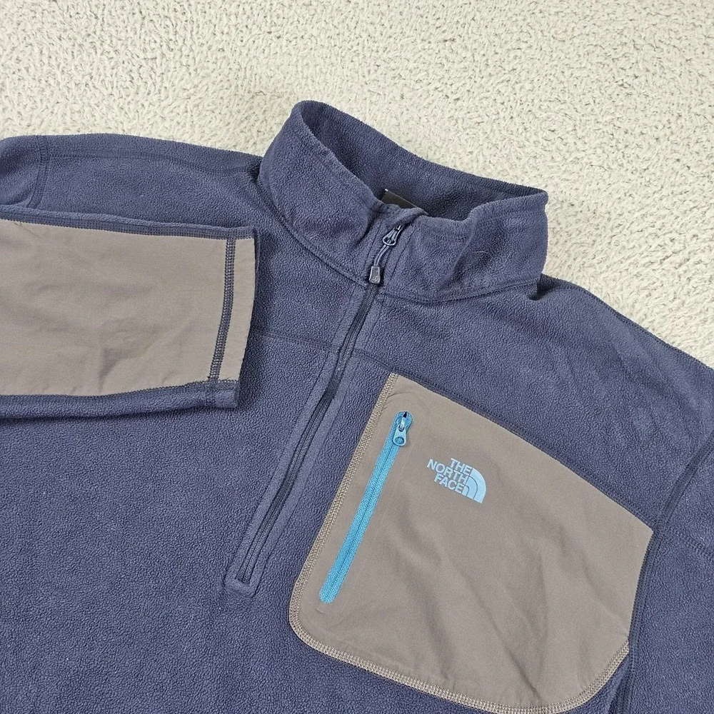 North Face Sweater Mens XL Blue‎ Gray Fleece Quarter Zip Pullover Chest Pocket